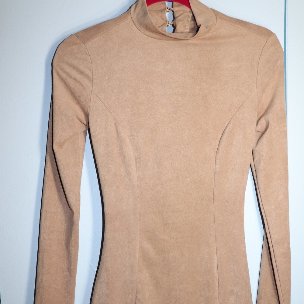 Windsor Long Sleeve Suede Open Back Dress